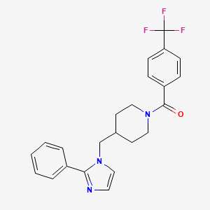 molecular formula C23H22F3N3O B2391927 (4-((2-phenyl-1H-imidazol-1-yl)methyl)piperidin-1-yl)(4-(trifluoromethyl)phenyl)methanone CAS No. 1351648-16-2