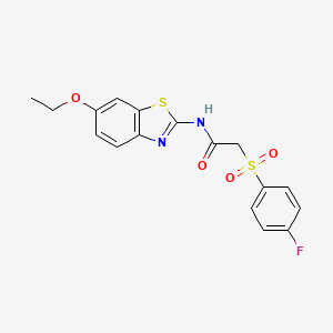 molecular formula C17H15FN2O4S2 B2391949 N-(6-ethoxybenzo[d]thiazol-2-yl)-2-((4-fluorophenyl)sulfonyl)acetamide CAS No. 895467-28-4