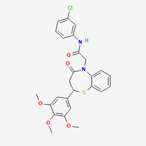 molecular formula C26H25ClN2O5S B2391960 N-(3-chlorophenyl)-2-(4-oxo-2-(3,4,5-trimethoxyphenyl)-3,4-dihydrobenzo[b][1,4]thiazepin-5(2H)-yl)acetamide CAS No. 847487-82-5