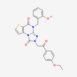 molecular formula C25H22N4O5S B2391963 11-[2-(4-Ethoxyphenyl)-2-oxoethyl]-8-[(2-methoxyphenyl)methyl]-5-thia-1,8,10,11-tetrazatricyclo[7.3.0.02,6]dodeca-2(6),3,9-triene-7,12-dione CAS No. 1357886-64-6