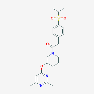molecular formula C22H29N3O4S B2391971 1-(3-((2,6-Dimethylpyrimidin-4-yl)oxy)piperidin-1-yl)-2-(4-(isopropylsulfonyl)phenyl)ethanone CAS No. 2034575-28-3