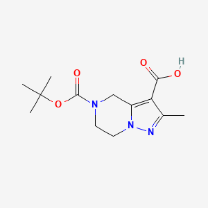 molecular formula C13H19N3O4 B2391973 2-Methyl-5-[(2-methylpropan-2-yl)oxycarbonyl]-6,7-dihydro-4H-pyrazolo[1,5-a]pyrazine-3-carboxylic acid CAS No. 2490430-01-6