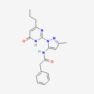 molecular formula C19H21N5O2 B2391974 N-(3-methyl-1-(6-oxo-4-propyl-1,6-dihydropyrimidin-2-yl)-1H-pyrazol-5-yl)-2-phenylacetamide CAS No. 1052605-09-0