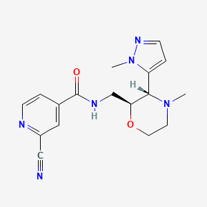 molecular formula C17H20N6O2 B2391984 2-Cyano-N-[[(2S,3S)-4-methyl-3-(2-methylpyrazol-3-yl)morpholin-2-yl]methyl]pyridine-4-carboxamide CAS No. 2223288-98-8