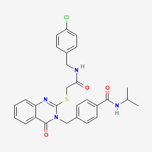 molecular formula C28H27ClN4O3S B2391998 4-((2-((2-((4-chlorobenzyl)amino)-2-oxoethyl)thio)-4-oxoquinazolin-3(4H)-yl)methyl)-N-isopropylbenzamide CAS No. 1115549-50-2