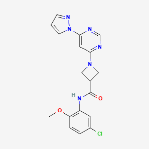 molecular formula C18H17ClN6O2 B2392046 1-(6-(1H-pyrazol-1-yl)pyrimidin-4-yl)-N-(5-chloro-2-methoxyphenyl)azetidine-3-carboxamide CAS No. 2034480-38-9