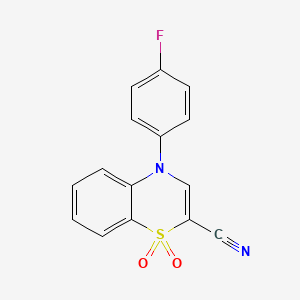 molecular formula C15H9FN2O2S B2392048 4-(4-fluorophenyl)-4H-1,4-benzothiazine-2-carbonitrile 1,1-dioxide CAS No. 1189445-00-8