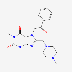 molecular formula C22H28N6O3 B2392058 8-((4-ethylpiperazin-1-yl)methyl)-1,3-dimethyl-7-(2-oxo-2-phenylethyl)-1H-purine-2,6(3H,7H)-dione CAS No. 851940-68-6
