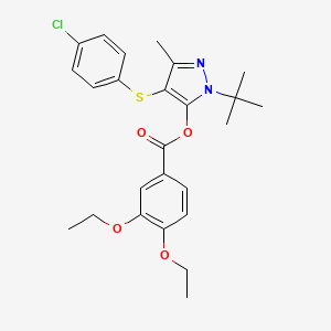 1-(tert-butyl)-4-((4-chlorophenyl)thio)-3-methyl-1H-pyrazol-5-yl 3,4-diethoxybenzoate