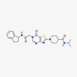 molecular formula C25H30N6O3S B2392071 1-(6-{[(2,3-dihydro-1H-inden-1-yl)carbamoyl]methyl}-7-oxo-6H,7H-[1,3]thiazolo[4,5-d]pyrimidin-2-yl)-N-(propan-2-yl)piperidine-4-carboxamide CAS No. 1251582-68-9