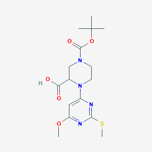 molecular formula C16H24N4O5S B2392074 4-(tert-Butoxycarbonyl)-1-(6-methoxy-2-(methylthio)pyrimidin-4-yl)piperazine-2-carboxylic acid CAS No. 1353944-85-0