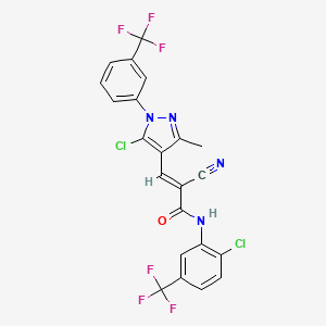 molecular formula C22H12Cl2F6N4O B2392084 (E)-3-[5-chloro-3-methyl-1-[3-(trifluoromethyl)phenyl]pyrazol-4-yl]-N-[2-chloro-5-(trifluoromethyl)phenyl]-2-cyanoprop-2-enamide CAS No. 956183-60-1