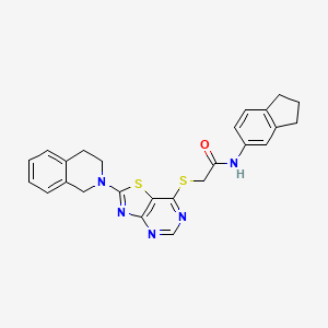 molecular formula C25H23N5OS2 B2392108 N-(2,3-dihydro-1H-inden-5-yl)-2-((2-(3,4-dihydroisoquinolin-2(1H)-yl)thiazolo[4,5-d]pyrimidin-7-yl)thio)acetamide CAS No. 1207013-61-3