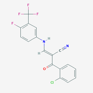 molecular formula C17H9ClF4N2O B2392109 (E)-2-(2-chlorobenzoyl)-3-[4-fluoro-3-(trifluoromethyl)anilino]prop-2-enenitrile CAS No. 1025596-46-6