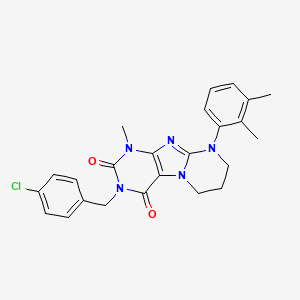 molecular formula C24H24ClN5O2 B2392126 3-(4-chlorobenzyl)-9-(2,3-dimethylphenyl)-1-methyl-6,7,8,9-tetrahydropyrimido[2,1-f]purine-2,4(1H,3H)-dione CAS No. 923437-81-4