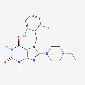 molecular formula C19H22ClFN6O2 B2392129 7-(2-chloro-6-fluorobenzyl)-8-(4-ethylpiperazin-1-yl)-3-methyl-1H-purine-2,6(3H,7H)-dione CAS No. 878431-76-6