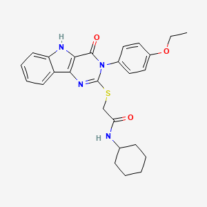 molecular formula C26H28N4O3S B2392147 N-cyclohexyl-2-[[3-(4-ethoxyphenyl)-4-oxo-5H-pyrimido[5,4-b]indol-2-yl]sulfanyl]acetamide CAS No. 536708-40-4
