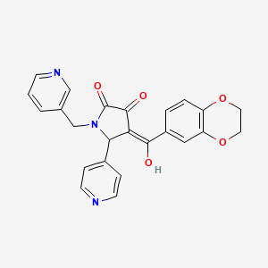 molecular formula C24H19N3O5 B2392150 4-(2,3-dihydro-1,4-benzodioxin-6-ylcarbonyl)-3-hydroxy-5-(4-pyridinyl)-1-(3-pyridinylmethyl)-1,5-dihydro-2H-pyrrol-2-one CAS No. 618413-25-5