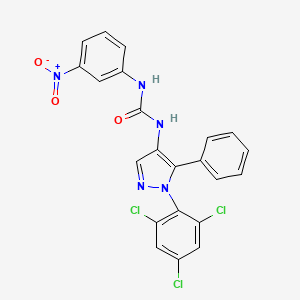 molecular formula C22H14Cl3N5O3 B2392155 N-(3-nitrophenyl)-N'-[5-phenyl-1-(2,4,6-trichlorophenyl)-1H-pyrazol-4-yl]urea CAS No. 955976-55-3