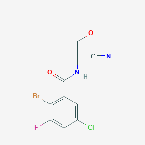 molecular formula C12H11BrClFN2O2 B2392158 2-bromo-5-chloro-N-(1-cyano-2-methoxy-1-methylethyl)-3-fluorobenzamide CAS No. 2094410-58-7