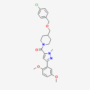 molecular formula C26H30ClN3O4 B2392164 (4-(((4-chlorobenzyl)oxy)methyl)piperidin-1-yl)(3-(2,5-dimethoxyphenyl)-1-methyl-1H-pyrazol-5-yl)methanone CAS No. 1396878-62-8