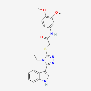 molecular formula C22H23N5O3S B2392167 N-(3,4-dimethoxyphenyl)-2-((4-ethyl-5-(1H-indol-3-yl)-4H-1,2,4-triazol-3-yl)thio)acetamide CAS No. 852143-88-5