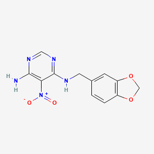 molecular formula C12H11N5O4 B2392175 N-(1,3-benzodioxol-5-ylmethyl)-5-nitropyrimidine-4,6-diamine CAS No. 450344-90-8