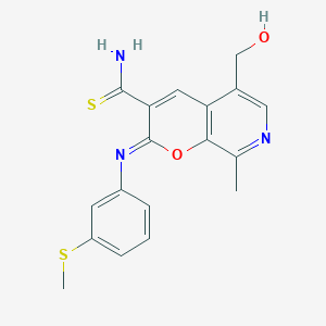 molecular formula C18H17N3O2S2 B2392176 (Z)-5-(hydroxymethyl)-8-methyl-2-((3-(methylthio)phenyl)imino)-2H-pyrano[2,3-c]pyridine-3-carbothioamide CAS No. 2034897-20-4