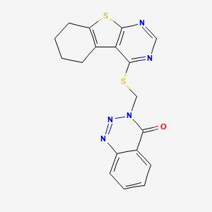 molecular formula C18H15N5OS2 B2392182 3-[(5,6,7,8-tetrahydro[1]benzothieno[2,3-d]pyrimidin-4-ylthio)methyl]-1,2,3-benzotriazin-4(3H)-one CAS No. 307511-34-8