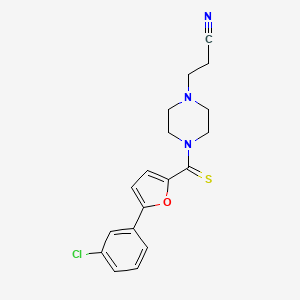 molecular formula C18H18ClN3OS B2392213 3-(4-(5-(3-Chlorophenyl)furan-2-carbonothioyl)piperazin-1-yl)propanenitrile CAS No. 459194-15-1