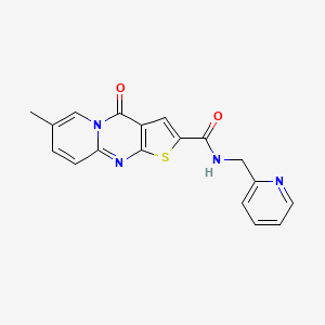 molecular formula C18H14N4O2S B2392225 7-methyl-4-oxo-N-(pyridin-2-ylmethyl)-4H-pyrido[1,2-a]thieno[2,3-d]pyrimidine-2-carboxamide CAS No. 1021260-83-2