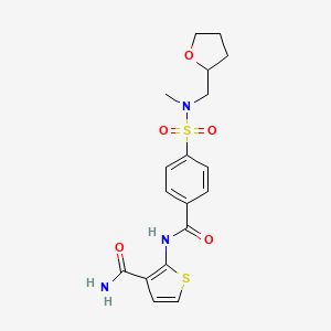 molecular formula C18H21N3O5S2 B2392234 2-(4-(N-甲基-N-((四氢呋喃-2-基)甲基)磺酰基)苯甲酰胺)噻吩-3-甲酰胺 CAS No. 868677-04-7