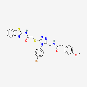 molecular formula C27H23BrN6O3S2 B2392238 N-(benzo[d]thiazol-2-yl)-2-((4-(4-bromophenyl)-5-((2-(4-methoxyphenyl)acetamido)methyl)-4H-1,2,4-triazol-3-yl)thio)acetamide CAS No. 392680-43-2