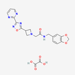 molecular formula C21H20N6O8 B2392241 N-(benzo[d][1,3]dioxol-5-ylmethyl)-2-(3-(3-(pyrimidin-2-yl)-1,2,4-oxadiazol-5-yl)azetidin-1-yl)acetamide oxalate CAS No. 1351623-16-9
