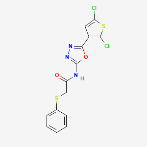 molecular formula C14H9Cl2N3O2S2 B2392272 N-(5-(2,5-二氯噻吩-3-基)-1,3,4-恶二唑-2-基)-2-(苯硫基)乙酰胺 CAS No. 1170039-23-2