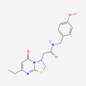 molecular formula C18H21N3O3S B2392291 2-(7-ethyl-5-oxo-3,5-dihydro-2H-thiazolo[3,2-a]pyrimidin-3-yl)-N-(4-methoxybenzyl)acetamide CAS No. 953229-89-5