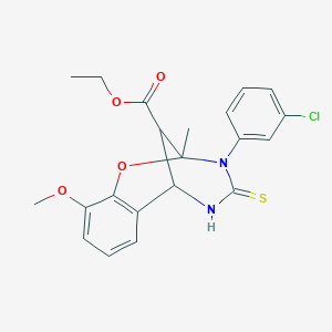 molecular formula C21H21ClN2O4S B2392301 ethyl 3-(3-chlorophenyl)-10-methoxy-2-methyl-4-thioxo-3,4,5,6-tetrahydro-2H-2,6-methano-1,3,5-benzoxadiazocine-11-carboxylate CAS No. 1024235-94-6
