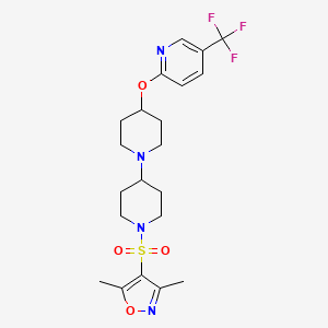 molecular formula C21H27F3N4O4S B2392326 1'-[(3,5-二甲基-1,2-恶唑-4-基)磺酰基]-4-{[5-(三氟甲基)吡啶-2-基]氧基}-1,4'-联哌啶 CAS No. 2097934-46-6
