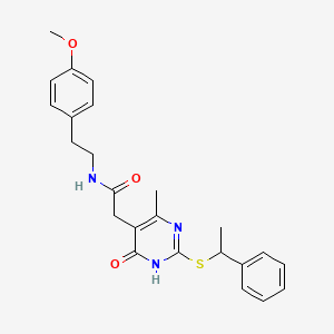 molecular formula C24H27N3O3S B2392345 N-(4-甲氧基苯乙基)-2-(4-甲基-6-氧代-2-((1-苯乙基)硫代)-1,6-二氢嘧啶-5-基)乙酰胺 CAS No. 1105245-92-8
