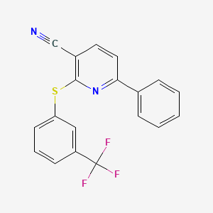 B2392360 6-Phenyl-2-{[3-(trifluoromethyl)phenyl]sulfanyl}nicotinonitrile CAS No. 252058-96-1