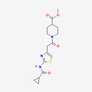 molecular formula C16H21N3O4S B2392384 Methyl 1-(2-(2-(cyclopropanecarboxamido)thiazol-4-yl)acetyl)piperidine-4-carboxylate CAS No. 923692-38-0