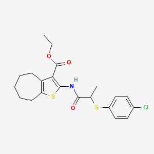 ethyl 2-(2-((4-chlorophenyl)thio)propanamido)-5,6,7,8-tetrahydro-4H-cyclohepta[b]thiophene-3-carboxylate