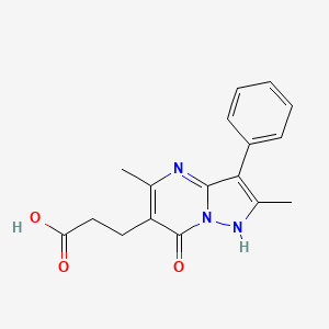 molecular formula C17H17N3O3 B2392478 3-(2,5-Dimethyl-7-oxo-3-phenyl-4,7-dihydropyrazolo[1,5-a]pyrimidin-6-yl)propanoic acid CAS No. 878417-25-5