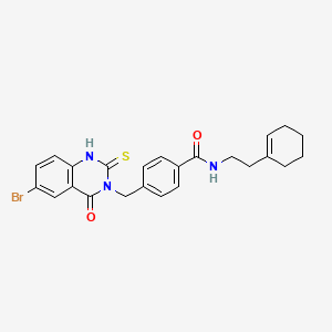 4-[(6-bromo-4-oxo-2-sulfanylidene-1H-quinazolin-3-yl)methyl]-N-[2-(cyclohexen-1-yl)ethyl]benzamide