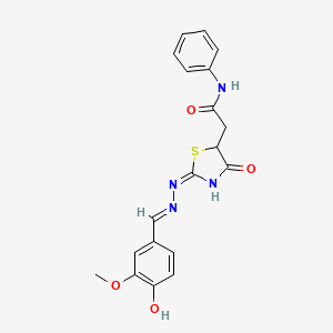 2-((E)-2-((E)-(4-hydroxy-3-methoxybenzylidene)hydrazono)-4-oxothiazolidin-5-yl)-N-phenylacetamide
