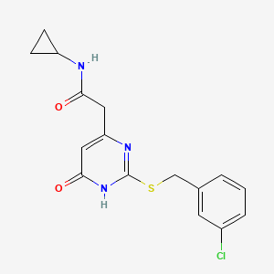 2-(2-((3-chlorobenzyl)thio)-6-oxo-1,6-dihydropyrimidin-4-yl)-N-cyclopropylacetamide