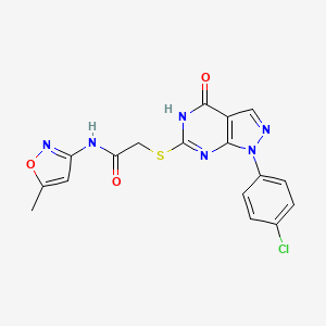 molecular formula C17H13ClN6O3S B2392556 2-((1-(4-chlorophenyl)-4-oxo-4,5-dihydro-1H-pyrazolo[3,4-d]pyrimidin-6-yl)thio)-N-(5-methylisoxazol-3-yl)acetamide CAS No. 851123-17-6