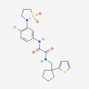 molecular formula C21H24ClN3O4S2 B2392583 N1-(4-chloro-3-(1,1-dioxidoisothiazolidin-2-yl)phenyl)-N2-((1-(thiophen-2-yl)cyclopentyl)methyl)oxalamide CAS No. 1251682-82-2