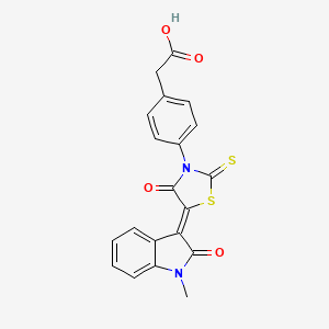 molecular formula C20H14N2O4S2 B2392611 (Z)-2-(4-(5-(1-methyl-2-oxoindolin-3-ylidene)-4-oxo-2-thioxothiazolidin-3-yl)phenyl)acetic acid CAS No. 868142-05-6