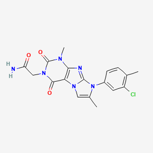 molecular formula C18H17ClN6O3 B2392613 2-[6-(3-Chloro-4-methylphenyl)-4,7-dimethyl-1,3-dioxopurino[7,8-a]imidazol-2-yl]acetamide CAS No. 878729-22-7